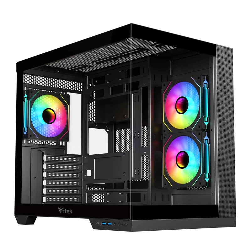 Itek Case DARK CAVE DS ATX Gaming Case, 3 x 12cm ARGB Fans, 2x USB3, 1x Type-C, Front and Side Tempered Glass