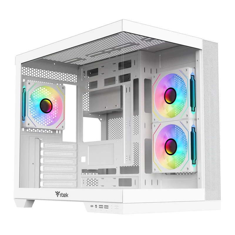 Itek Case DARK CAVE DS - Gaming Tower, ATX, 3 x 12 cm ARGB fan, 2xUSB3, Type-C, Side & Front Panel Temp Glass, White Edition - Image 1