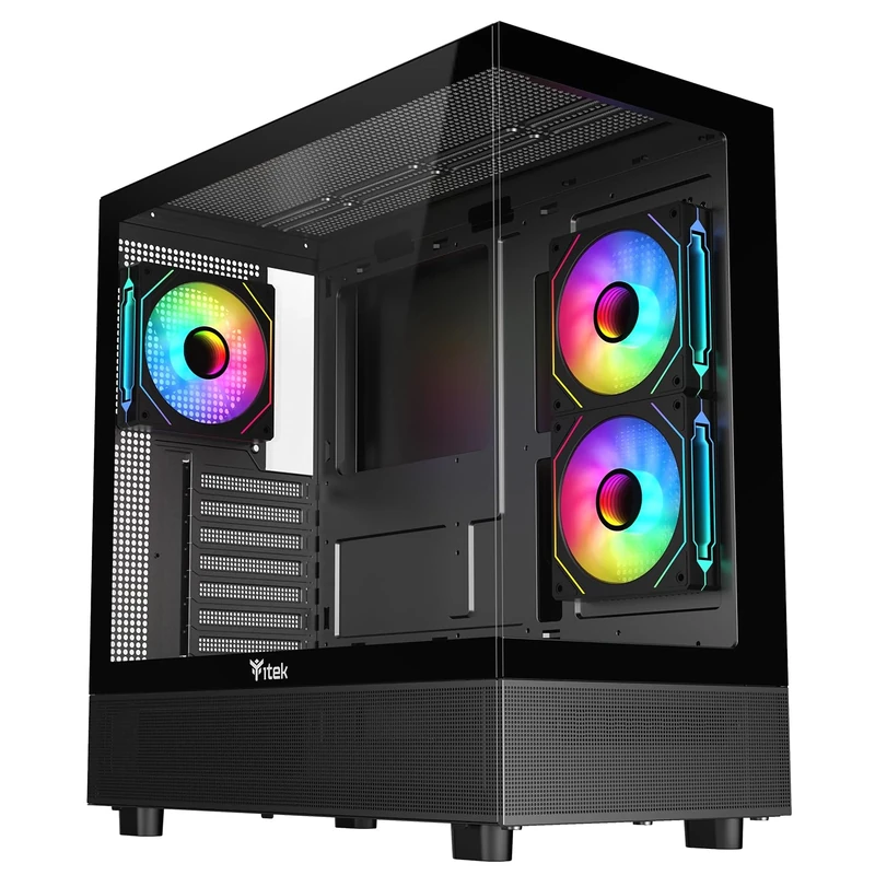 Itek SHOWBUI 42B Gaming Tower ATX Case with 3 x 12cm ARGB Fans, 2 USB3 Ports, 1 Type-C Port, Tempered Glass Side and Front