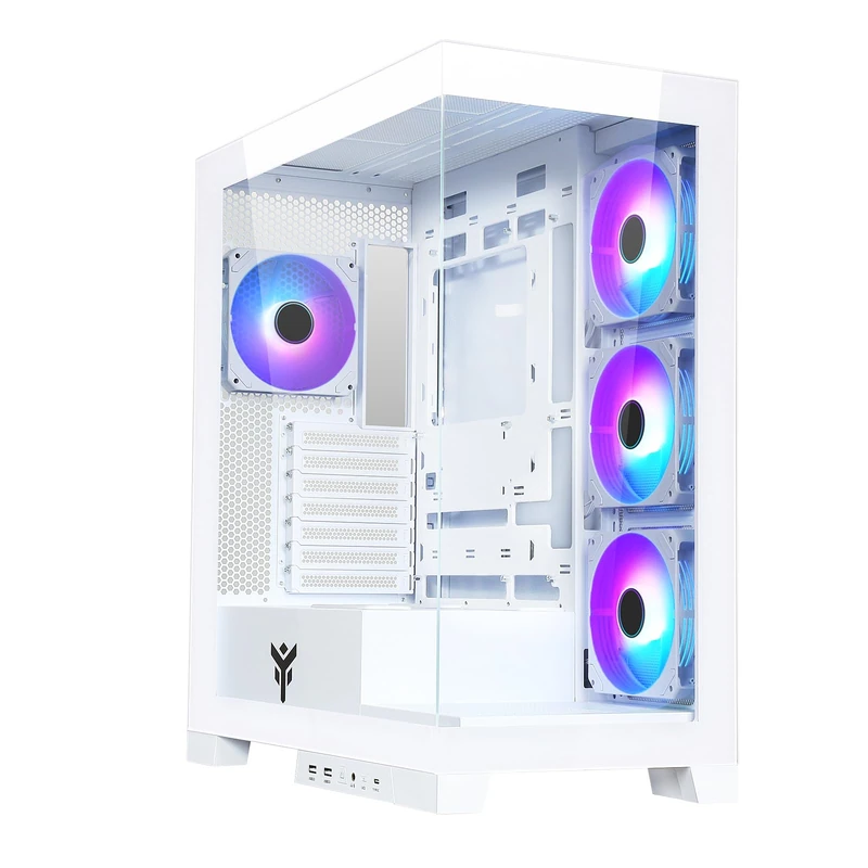 Itek Case SHOWBUI 45W – Gaming Tower, ATX, 4 x 12 cm ARGB fan, 2xUSB3, Type-C, Side & Front Panel Temp Glass, White Edition