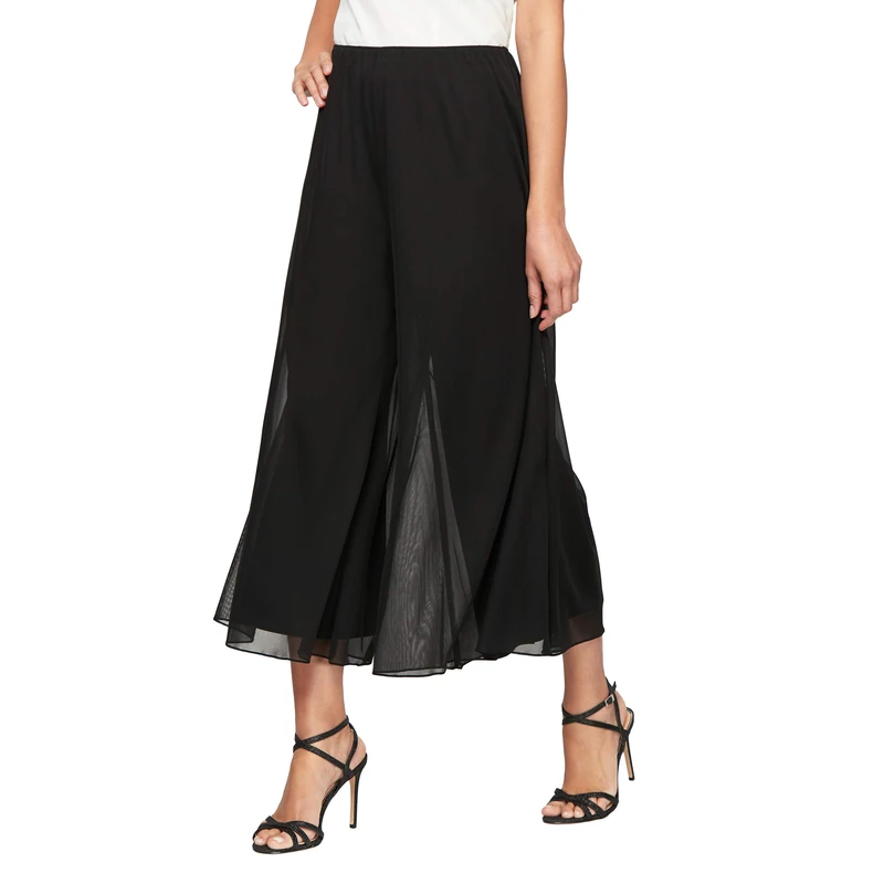 Alex Evenings Women's Wide Leg Chiffon Dress Pant for Mother of The Bride, Elegant Party Outfit (Petite and Regular Sizes), Black Mesh Cropped, XL