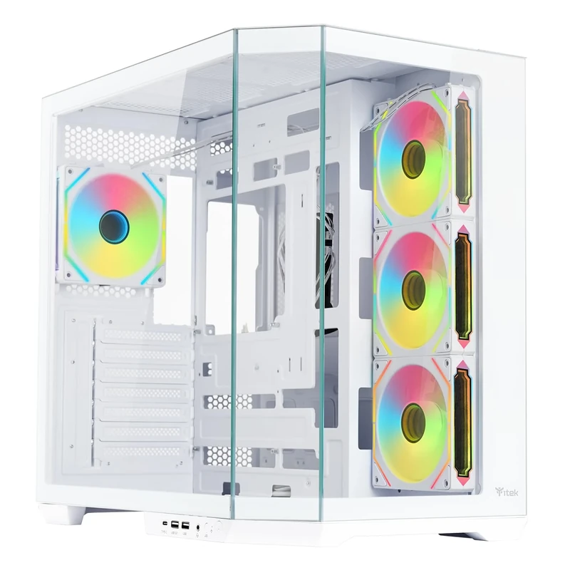 Itek Case DARK CAVE AKU - Gaming Tower - ATX - 4 x 12 cm ARGB fan - USB3 & Type-C - side and front wall in tempered glass - Ed. White