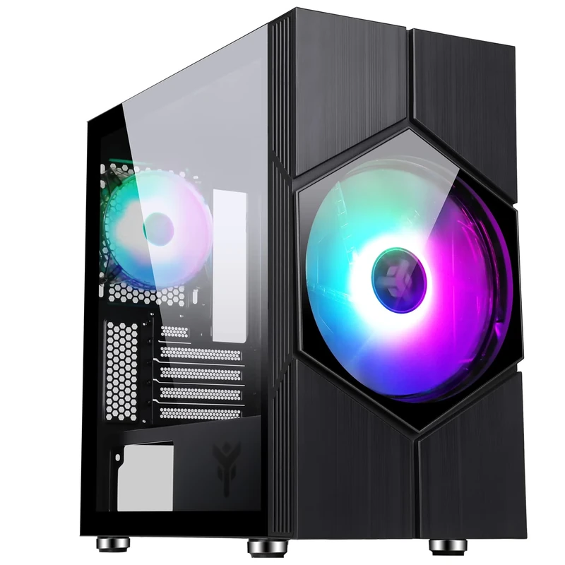Itek VORTEX Gaming Mini Tower Case, mATX, 20 cm and 12 cm ARGB Fan, 2xUSB3, Tempered Glass Side Panel