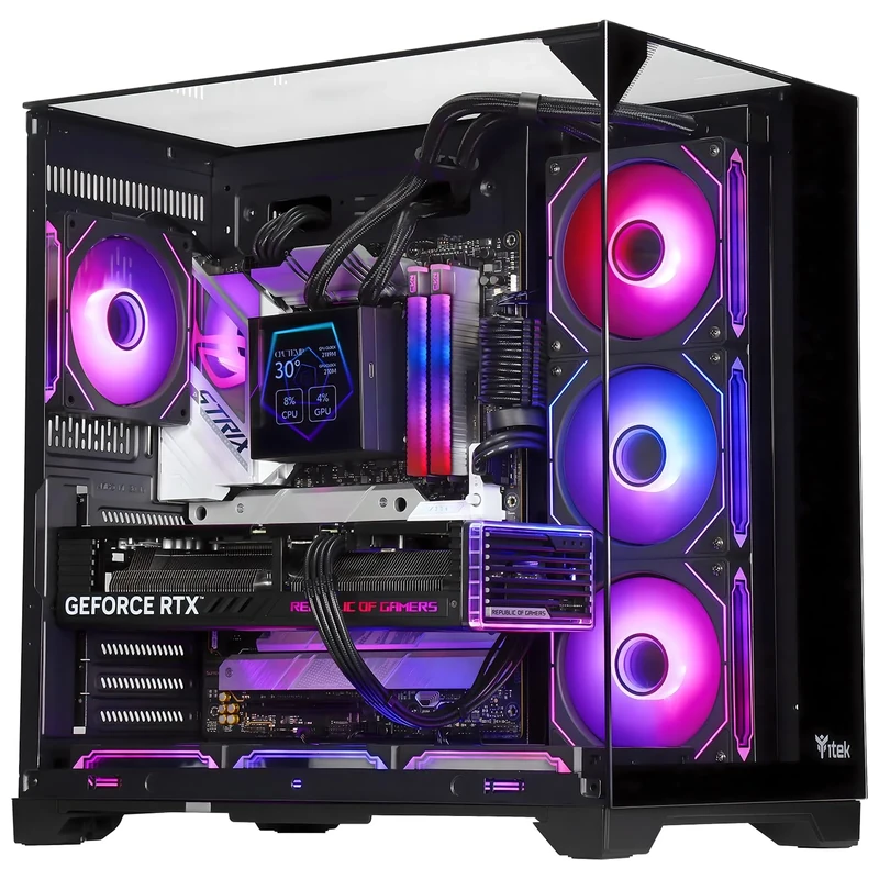 Itek Case Dark Cave Pano, Gaming Tower, ATX, 4 x 12 cm, ARGB Fan, 2 x USB3 Type-C Side Panels, Front and Top Made of Tempered Glass