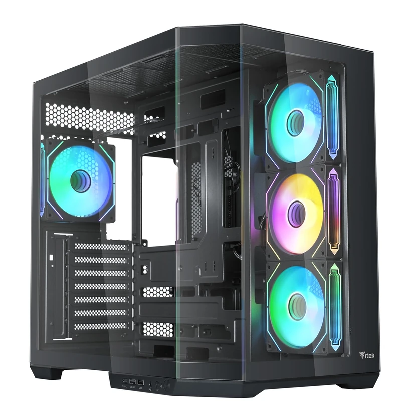 Itek Case Dark Cave AKU - Gaming Tower - ATX - 4 x 12 cm ARGB Fan - USB3 & Type-C Side and Front Wall Made of Tempered Glass