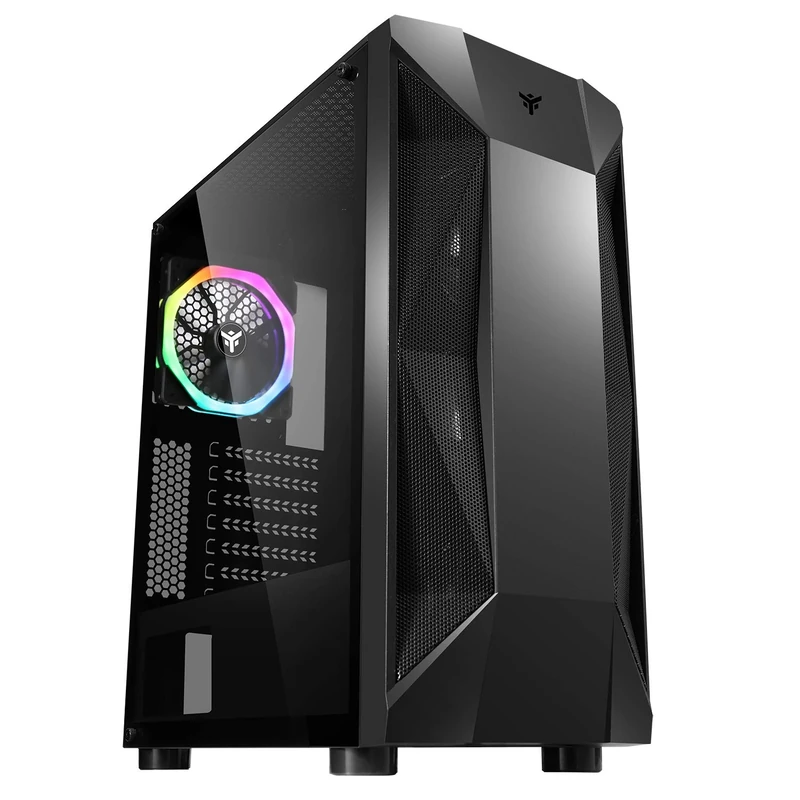 Itek THE ROCK EVO - Case PC Gaming Middle Tower ATX, 1 x 12 cm ARGB Fans included, 2xUSB3.2 - ABS front and mesh, tempered glass side panel, black