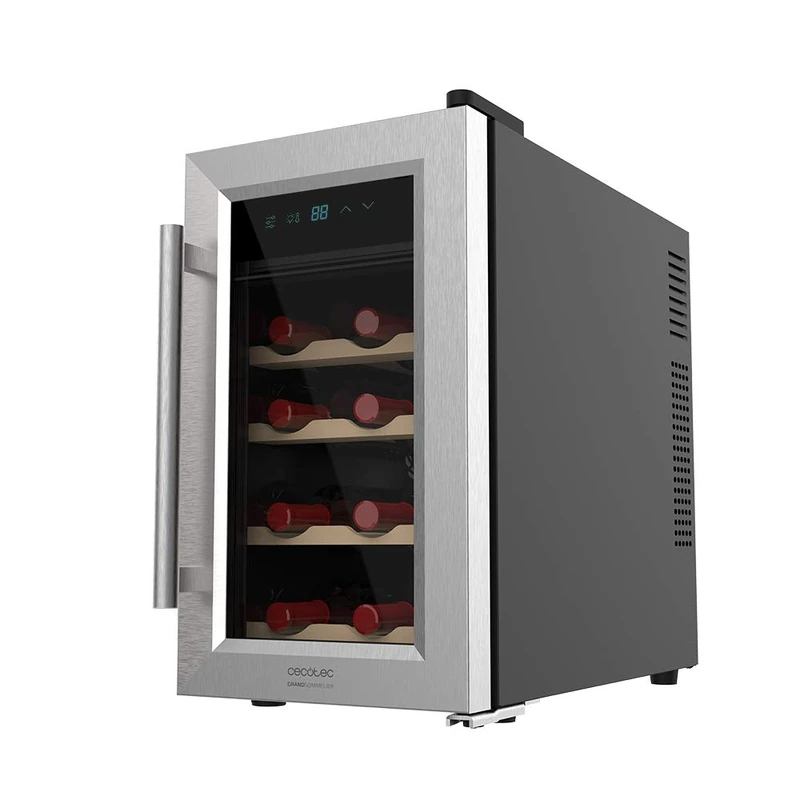 Cecotec Wine Bar Grand Sommelier 800 CoolWood. 8 Bottles, 25L Capacity, Glass Door with Stainless Steel Frame and Wooden Shelves, Touch Panel and LED Display - Image 1