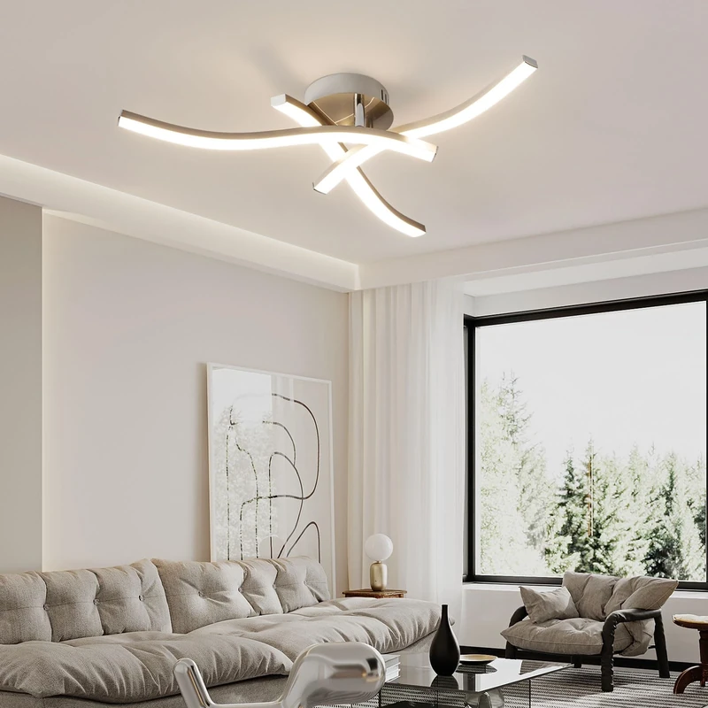 HARPER LIVING 3-Light LED, Semi-Flush Ceiling Light, Satin Nickel Finish, 18 Watts 1440 Lumens, Natural White (4000K), Ideal for Living Room, Bedroom, Kitchen Hallway