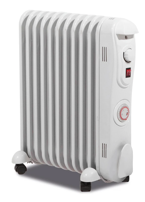 Prem-I-Air 2500W (2.5KW) Oil-Filled Radiator – 11-Fin Energy-Efficient Free-Standing Electric Heater with 3 Heat Settings, Adjustable Thermostat And 24hr Timer, Overheat Safety Protection.