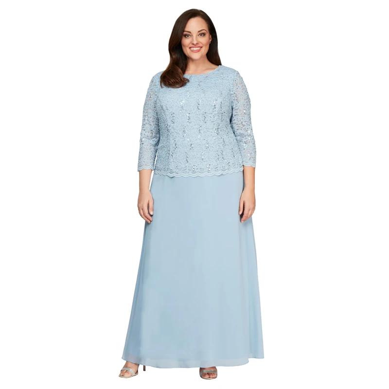 Alex Evenings Women's Long Lace Mock Dress with Full Skirt (Petite Regular Sizes) Special Occasion, Sky, 20
