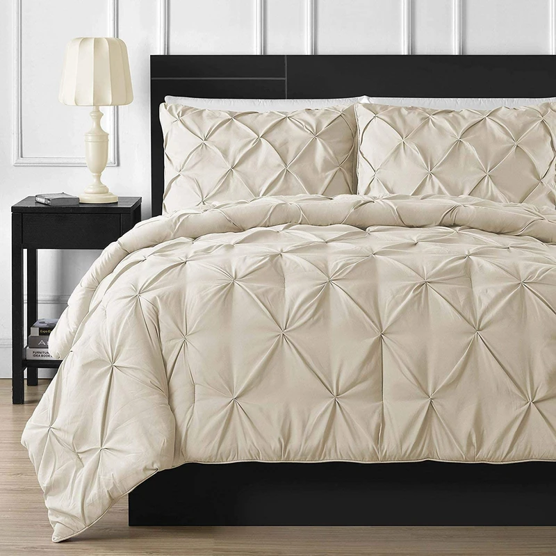 Crown Collection Luxuriate Hotel 1000-TC Hypoallergenic Ultra Soft 100% Egyptian Cotton 90x90 inch Queen Size Ivory Solid Pinch Plated Duvet Cover with Zipper Colser & 2pcs Pillow Case Set