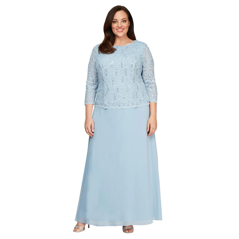 Alex Women's Long Mock Dress with Full Skirt (Petite and Regular Sizes) Kleid fr besondere Anlsse, Sky, 12 UK