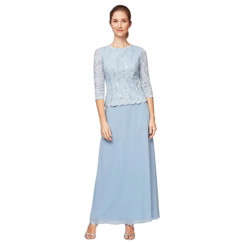 Alex Evenings Women's Long Mock Dress with Full Skirt (Petite and Regular Sizes) Special Occasion, Sky, 16