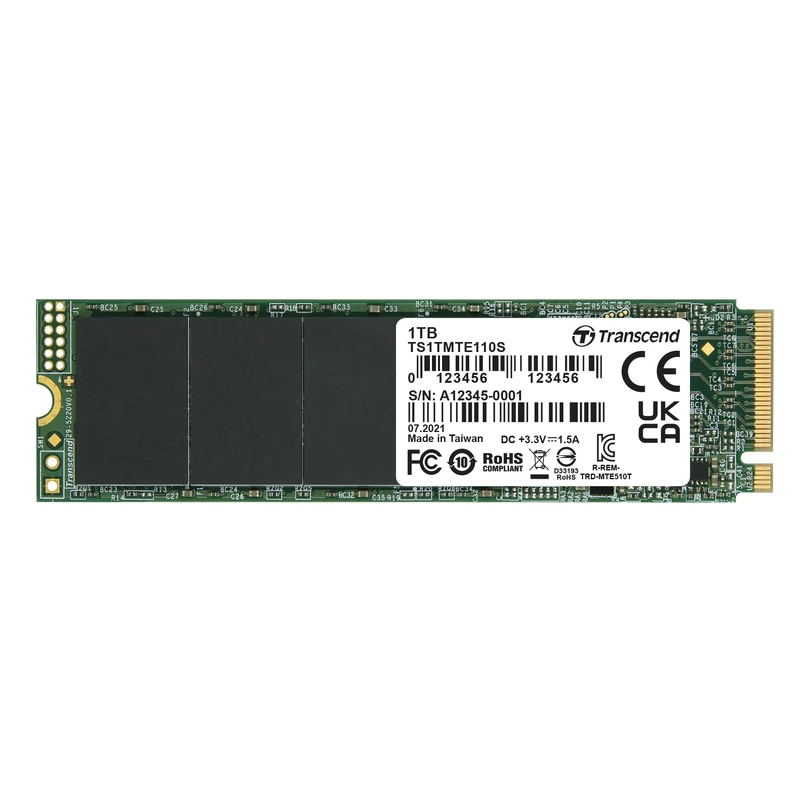 Transcend MTE110S 1TB NVMe PCIe Gen3 x4 SSD, Read/Write up to 1,700/1,400 mb/s with 3D Nand Flash TS1TMTE110S