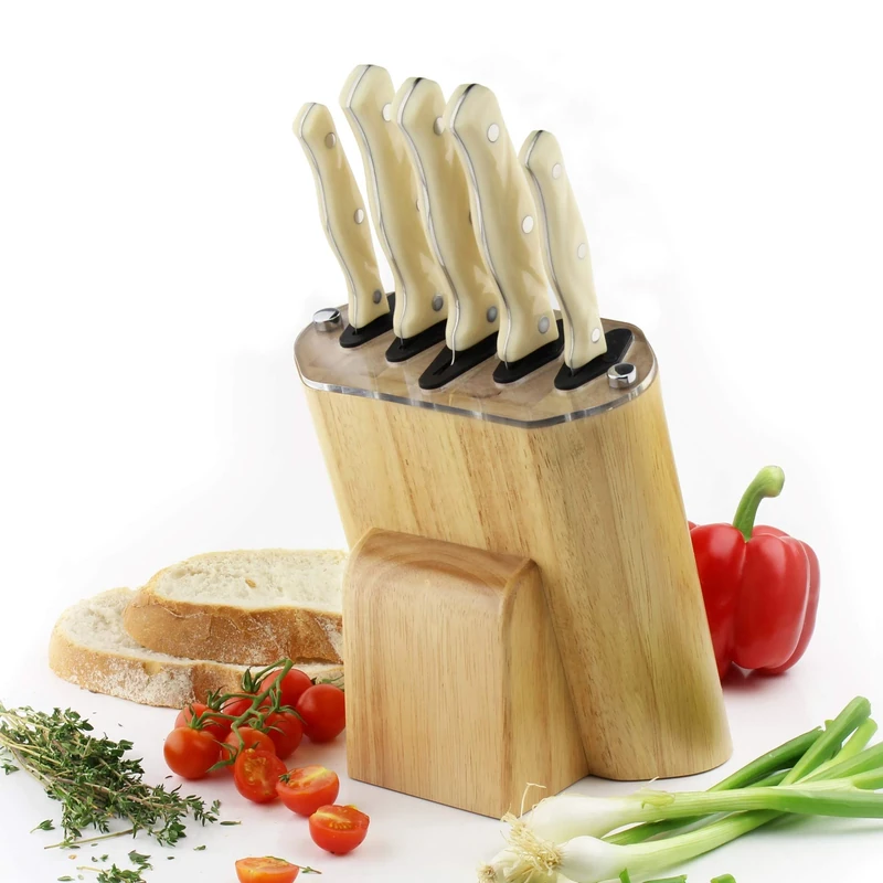 Rockingham Forge Sharp’N Rubber Wood 5 Piece Self-Sharpening Knife Block Set