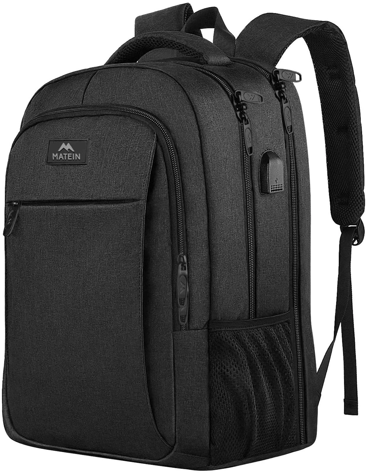 MATEIN Travel Laptop Backpack 17.3 Inch Large Computer Backpack Stylish Business Bag Men with USB Charging Port Water Resistant College Rucksack Unisex Lightweight computer Rucksack Daypack, Black