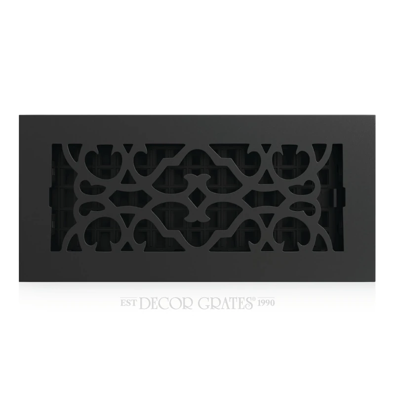 Decor Grates AC410-BLK Victorian Floor Register, Cast Iron Black, 4 x 10