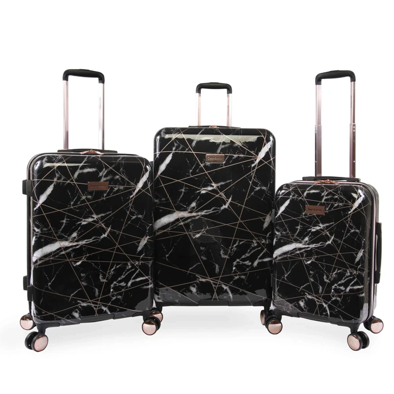 Juicy Couture Women's Vivian 3 Piece Hardside Spinner Luggage Set, Black Marble Web, One Size - Image 1