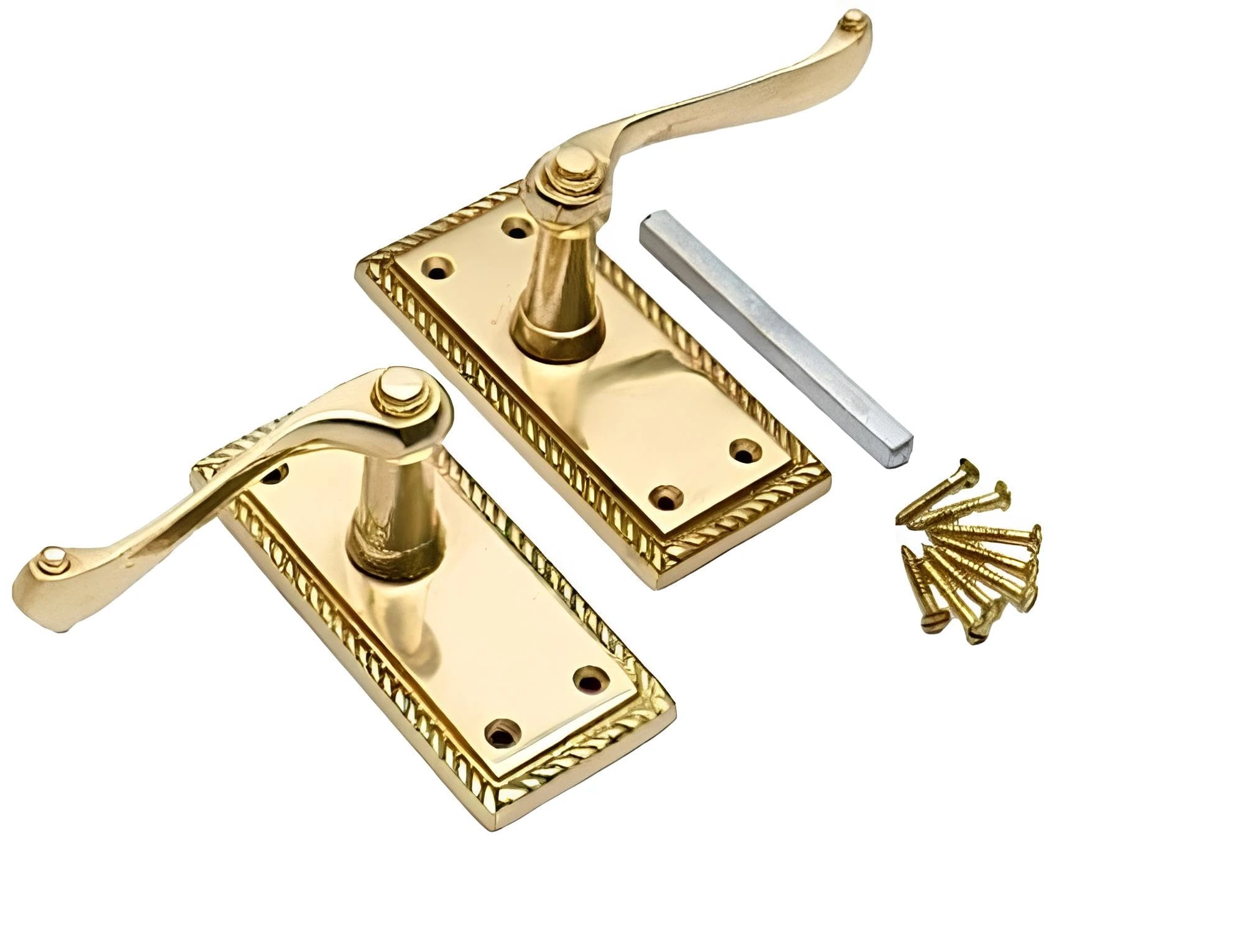 Golden Grace Georgian Lever Latch Door Handle in Premium Polished Brass Finish, 1 Pair - 107mm x 48mm