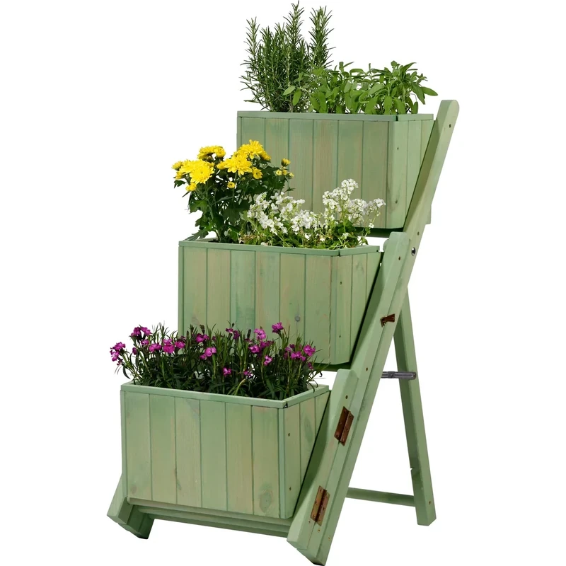 dobar Fold-out plant staircase for individual design, 3 separate planters including plant film, flower stairs, mint green, 41 x 55 x 85 cm