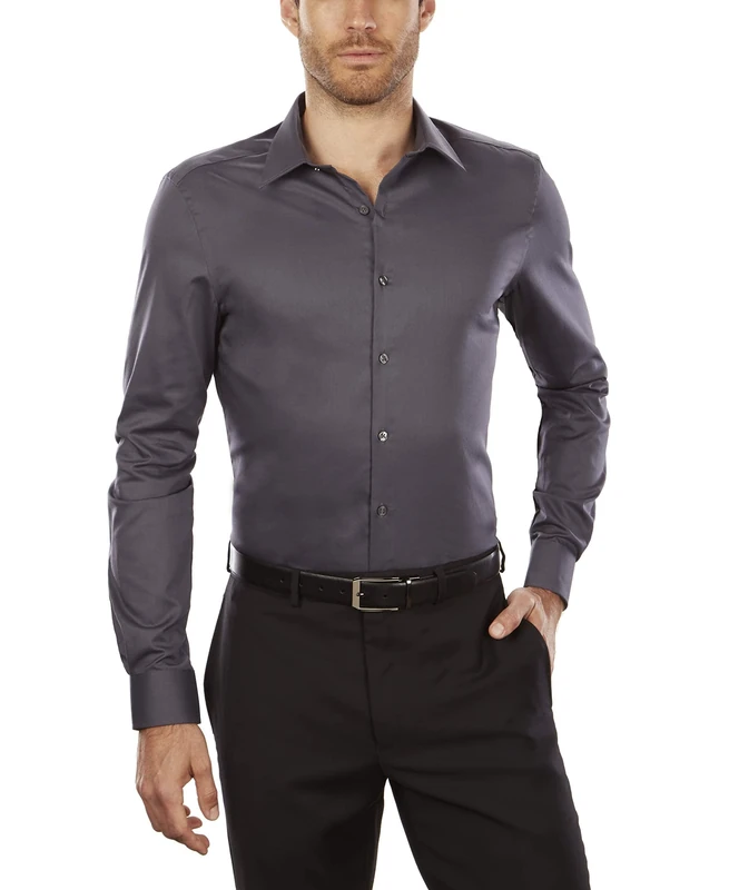 Van Heusen Men's Dress Shirt Slim Fit Flex Collar Stretch Solid, Charcoal, 16" Neck 34"-35" Sleeve