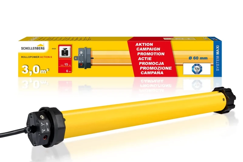 Schellenberg 20222 Maxi Action Roller Shutter Motor, up to 3 m², Easy to use Electric Roller shutters, Mechanical end Position Adjustment, Suitable for 60 mm Steel Tube shafts, Roller Shutter Drive