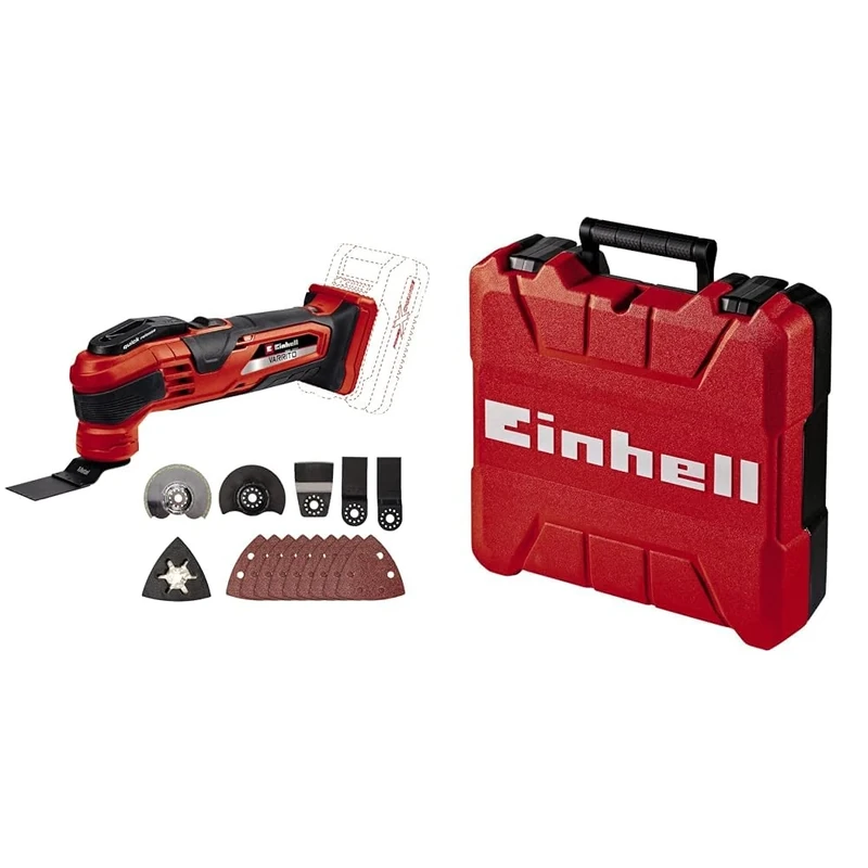 Einhell VARRITO Power X-Change Cordless Multifunction Tool, 18V, Engine Speed: 11000-200, Vibration Frequency: 22000-40000 with Einhell 4530045 E-Box S35/33 Storing Tools and Accessories