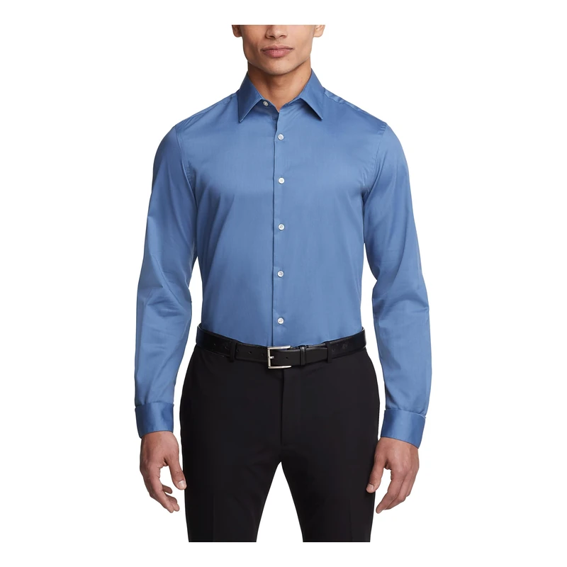 Van Heusen Men's Dress Shirt Slim Fit Flex Collar Stretch Solid, Dusty Blue, 17" Neck 36"-37" Sleeve