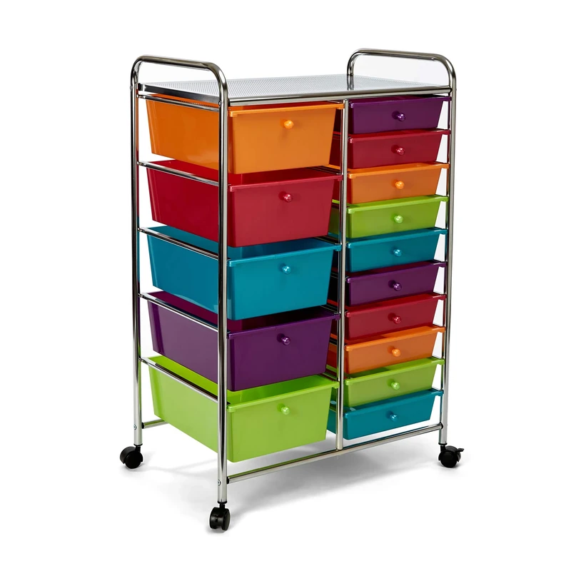 Seville Classics 15-Drawer Multipurpose Mobile Rolling Utility Storage Organizer Cart, Multicolor (Pearlized), Large