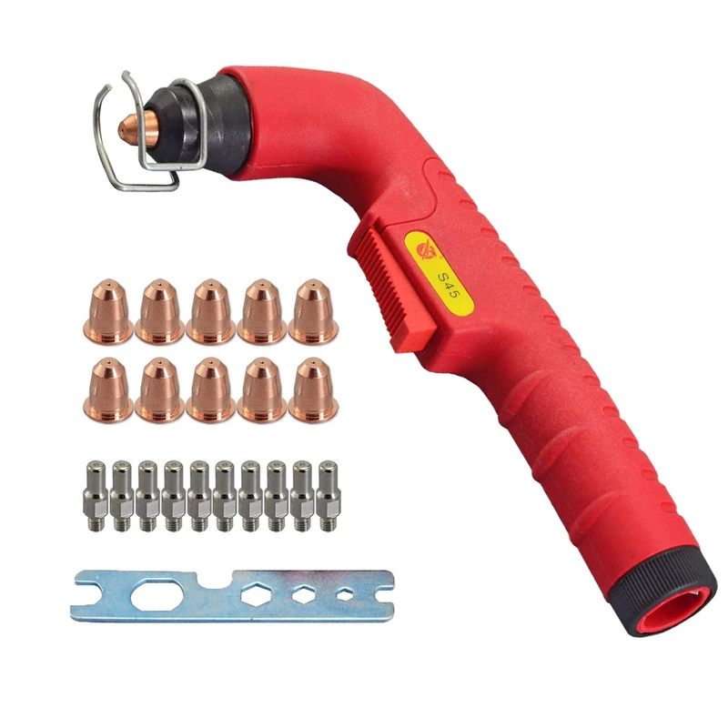 RIVERWELD S45 Plasma Torch Head OEM and Plasma Electrode PR0110 Plasma Tips 0.8 PD0116-08 Outside Nozzle Retaining Cap PC0116 Air Diffuser PE0106 Stand Off Guide CV0010 kit 22pcs - Image 1