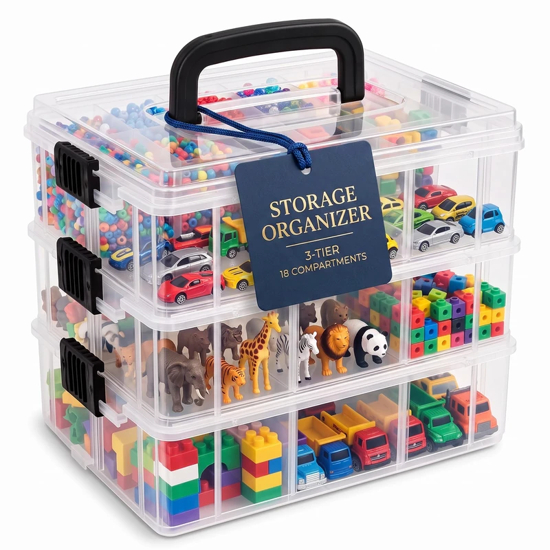 Bins & Things Stackable Storage Container with 18 Adjustable Compartments - Clear - Craft Storage/Craft Organizers and Art Supply Organizer