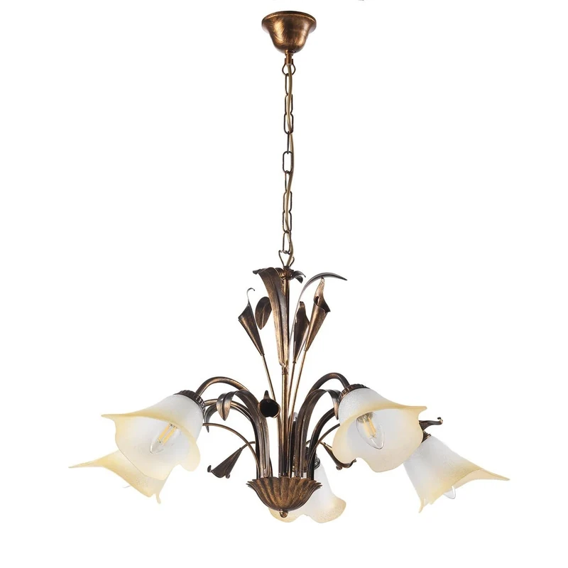 ONLI Classic Style 5 Lights Chandelier in Brown Metal Brushed Gold, Glass, Bronze