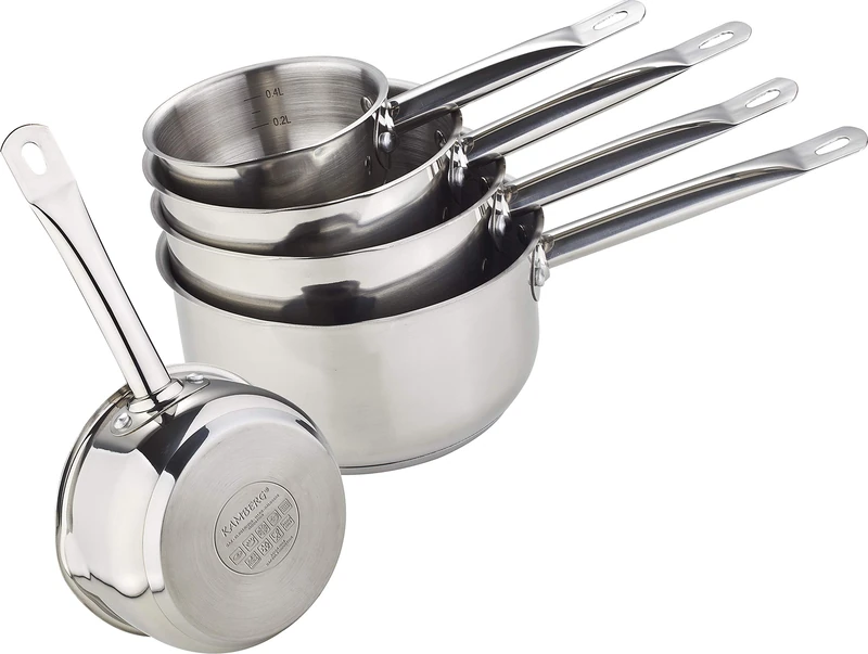 Kamberg - Pro Range - 5 Stainless Steel saucepans 12/14/16/18/20 cm - High Quality Stainless Steel - Silver Anti-Heat Handle - Suitable for All Heat Sources Including Induction - 0008077 - Image 1