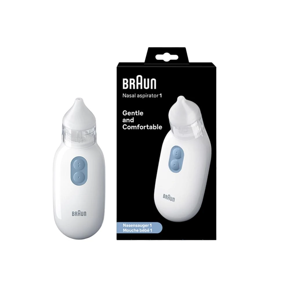 Braun Nasal aspirator 1 - Mucus Remover - Blocked Nose Relief - Electric Suction Power - Two Suction Levels - 2 Nose Tip Sizes - Newborn, Baby, and Child Friendly - Dishwasher Safe - BNA100