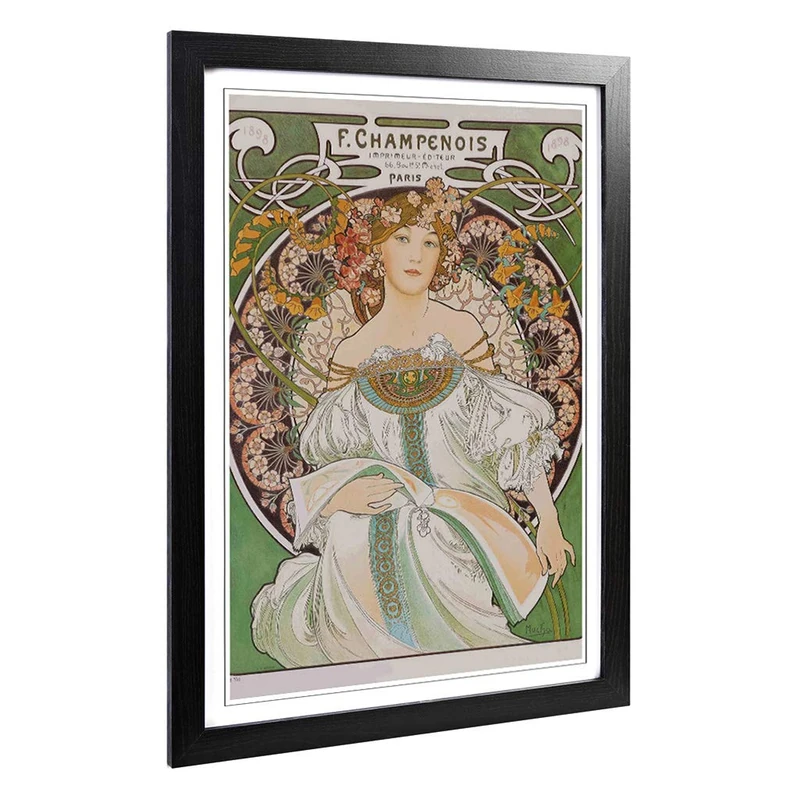 Big Box Art Framed Print of Alphonse Mucha Champenois Design | Wall Art Picture | Home Decor for Kitchen, Living, Dining Room, Bedroom, Hallway, Office, Black, A2 / 24.5x18 Inch / 62x45cm