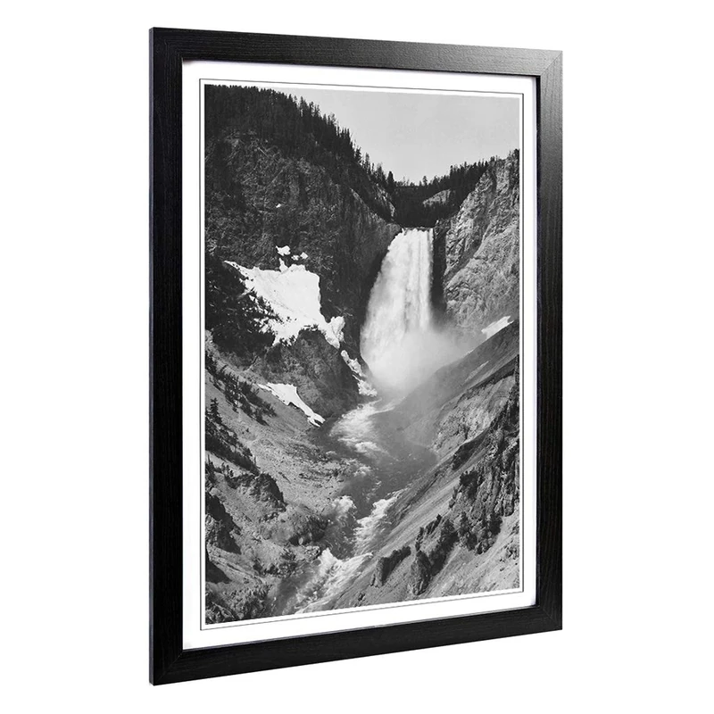 Big Box Art Framed Print of Ansel Adams Yellow Stone Falls Design | Wall Art Picture | Home Decor for Kitchen, Living, Dining Room, Bedroom, Hallway, Office, Black, A2 / 24.5x18 Inch / 62x45cm