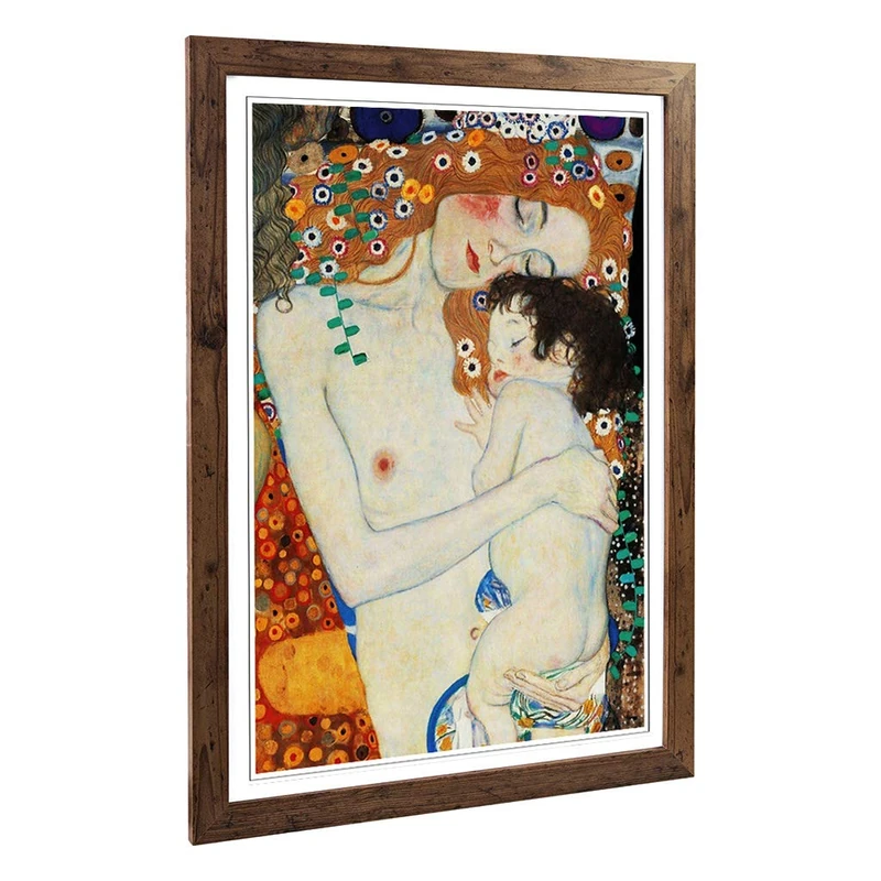 Framed Print of Gustav Klimt Mother and Child Baby Art Design | Wall Art Picture Measures: A2 / 24.5 x 18 Inch / 62 x 45 cm | Home Decor for Kitchen, Living Room, Dining Room, Bedroom, Hallway, Office