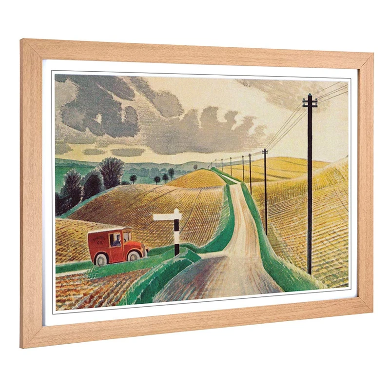 Big Box Art Framed Print of Eric Ravilious The White Horses of Wiltshire Design | Wall Art Picture | Home Decor for Kitchen, Living Room, Bedroom, Hallway, Oak, A2 / 24.5x18 Inch / 62x45cm