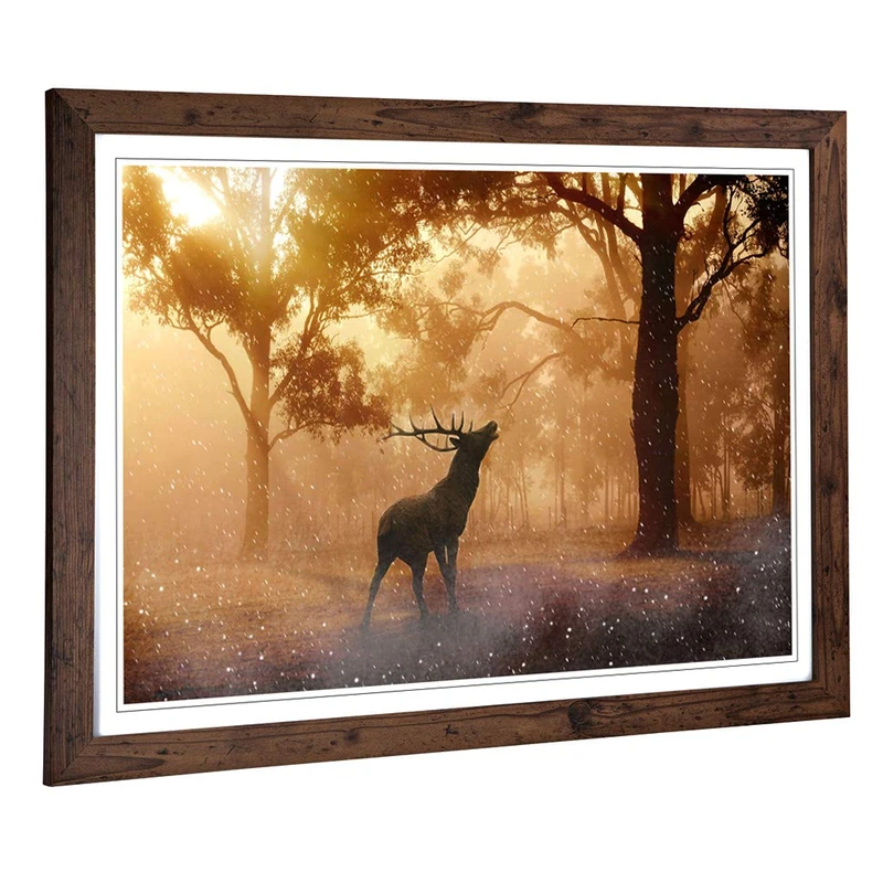 Framed Print of Stag in an Autumn Forest Landscape Art Design | Wall Art Picture Measures: A2 / 24.5 x 18 Inch / 62 x 45 cm | Home Decor for Kitchen, Living Room, Dining Room, Bedroom, Hallway, Office
