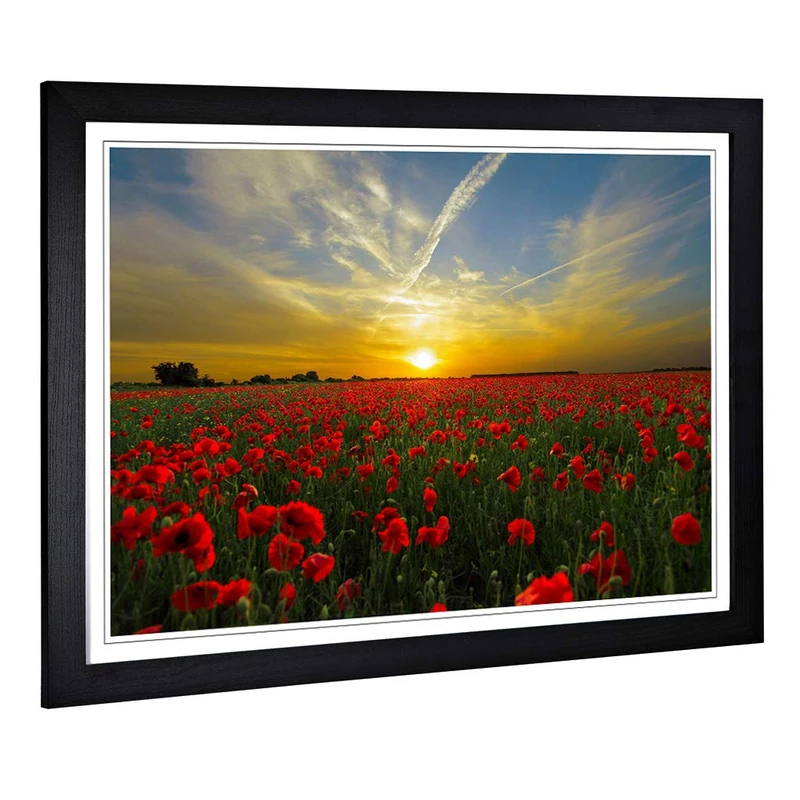 Big Box Art Framed Print of Landscape Red Poppy Meadow Sunset Design | Wall Art Picture | Home Decor for Kitchen, Living Room, Bedroom, Hallway, Black, A2 / 24.5x18 Inch / 62x45cm