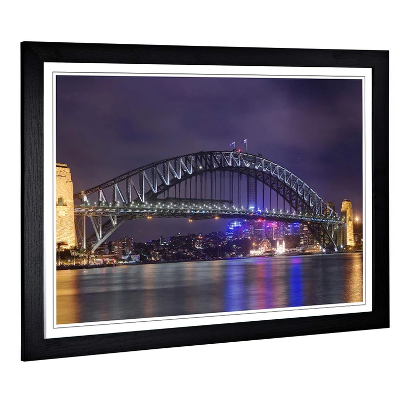 Big Box Art Framed Print of Sydney Australia Harbour Bridge Design | Wall Art Picture | Home Decor for Kitchen, Living Room, Bedroom, Hallway, Black, A2 / 24.5x18 Inch / 62x45cm