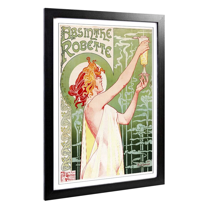 Big Box Art Framed Print of Alphonse Mucha Absinthe Robette Design | Wall Art Picture | Home Decor for Kitchen, Living Room, Bedroom, Hallway, Black, A2 / 24.5x18 Inch / 62x45cm