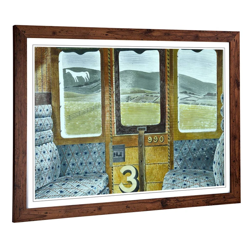 Big Box Art Framed Print of Eric Ravilious Train Landscape Design | Wall Art Picture | Home Decor for Kitchen, Living, Dining Room, Bedroom, Hallway, Office, Walnut, A2 / 24.5x18 Inch / 62 x 45cm