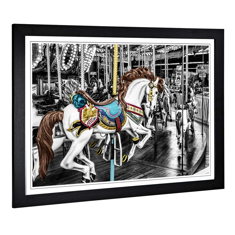 Big Box Art Framed Print of Carousel Fairground Horse (2) Design | Wall Art Picture | Home Decor for Kitchen, Living, Dining Room, Bedroom, Hallway, Office, Black, A2 / 24.5x18 Inch / 62x45cm