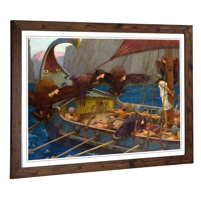 Big Box Art Framed Print of John William Waterhouse Ulises and The Sirens Design | Wall Art Picture| Home Decor for Kitchen, Living Room, Bedroom, Hallway, Walnut, A2 / 24.5x18 Inch / 62x45cm