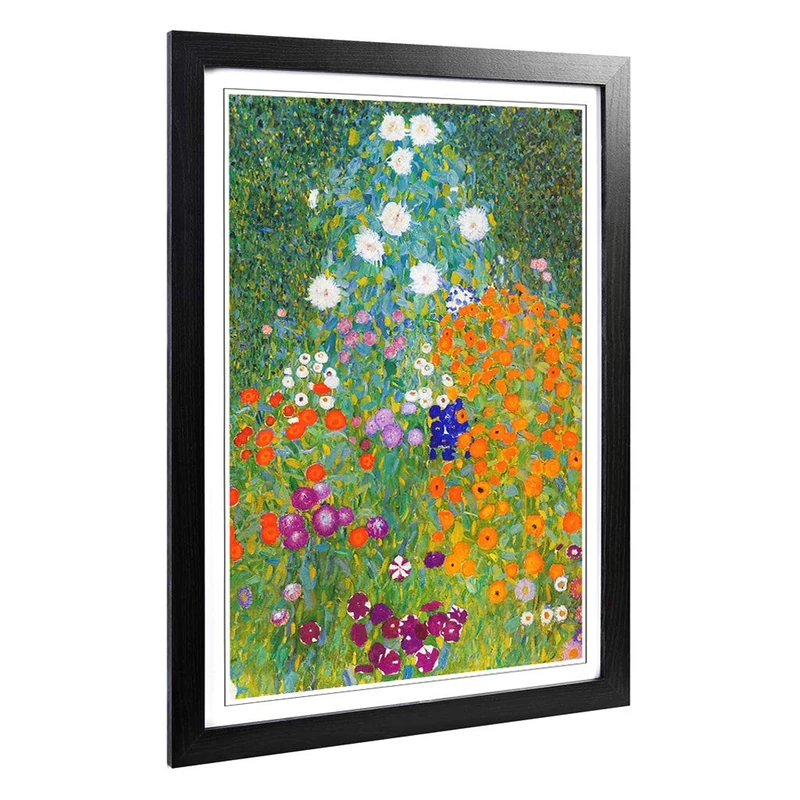 Framed Print of Gustav Klimt Flower Garden Art Design | Wall Art Picture Measures: A2 / 24.5 x 18 Inch / 62 x 45 cm | Home Decor for Kitchen, Living Room, Dining Room, Lounge, Bedroom, Hallway, Office