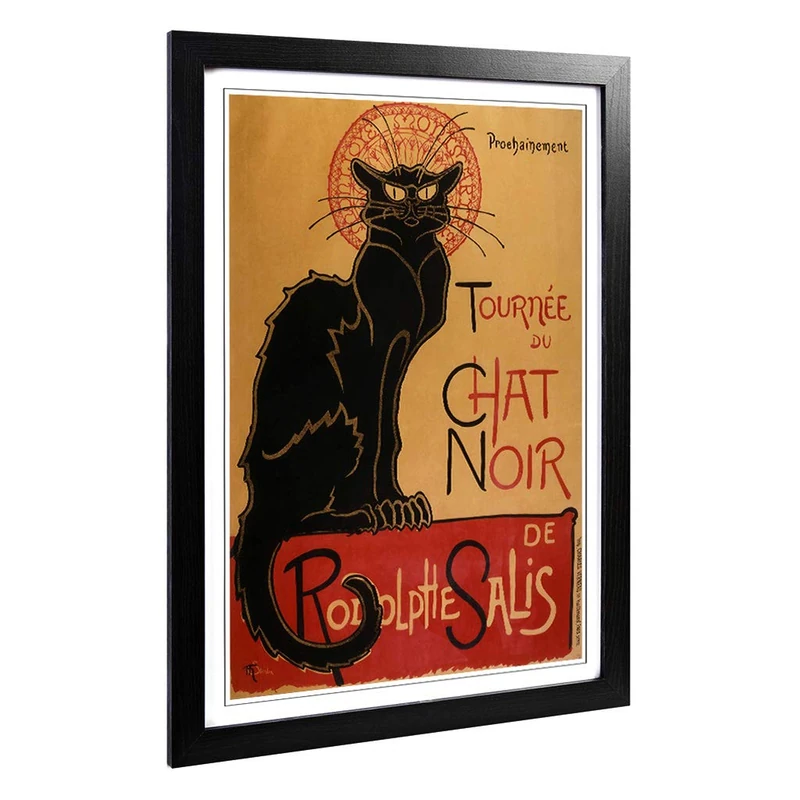 Big Box Art Framed Print of Theophile Steinlen Chat Noir Cat Design | Wall Art Picture | Home Decor for Kitchen, Living Room, Bedroom, Hallway, Black, A2 / 24.5x18 Inch / 62x45cm