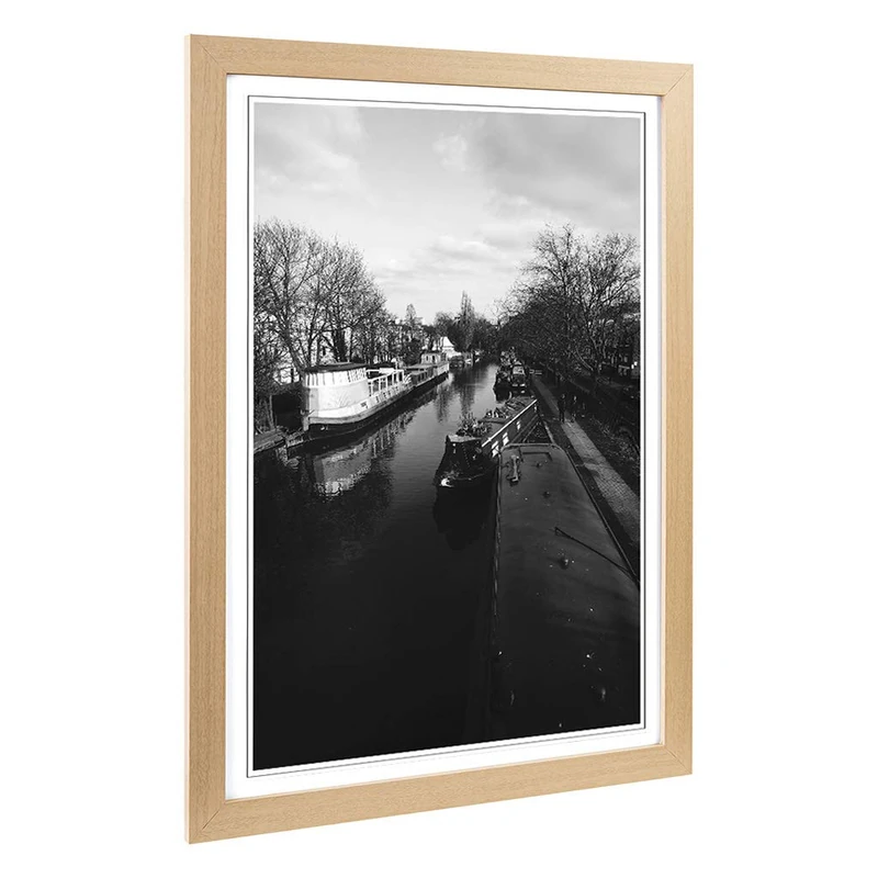 Big Box Art Framed Print of London Canal Barge Design | Wall Art Picture | Home Decor for Kitchen, Living, Dining Room, Lounge, Bedroom, Hallway, Office, Oak, A2 / 24.5x18 Inch / 62x45cm