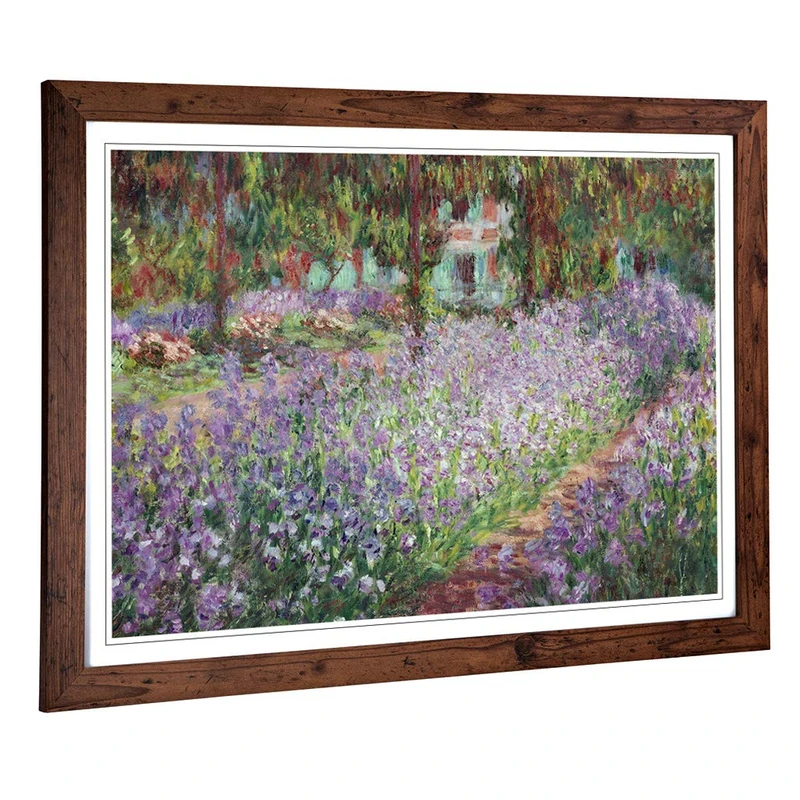 Big Box Art Framed Print of Claude Irises in Monets Garden Design | Wall Art Picture | Home Decor for Kitchen, Living Room, Bedroom, Hallway, Walnut, A2 / 24.5x18 Inch / 62x45cm