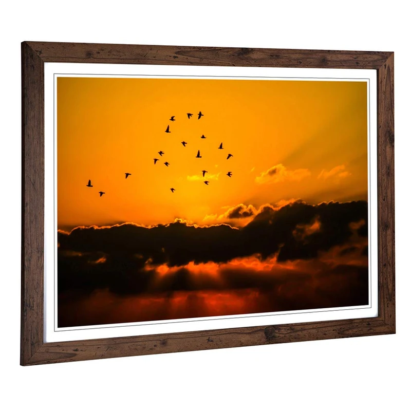 Big Box Art Framed Print of Birds in The Sky Orange Sunset Design | Wall Art Picture | Home Decor for Kitchen, Living, Dining Room, Bedroom, Hallway, Office, Walnut, A2 / 24.5x18 Inch / 62x45cm
